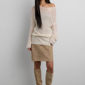 LIGHTWEIGHT ASYMMETRIC RIB OFF THE SHOULDER SWEATER