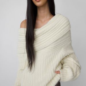 SLOUCHY FOLDOVER OFF THE SHOULDER SWEATER